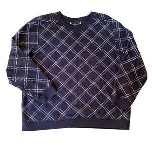 Karen Scott Sport Sweatshirt Sz XXL Cotton Plaid Printed Blue White Casual Basic